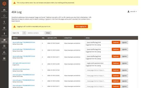 404 Log and Redirects